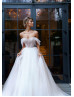 Off Shoulder Beaded White Tulle Princess Wedding Dress